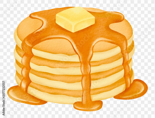 Watercolor pancake stack with syrup breakfast food illustration Vector.