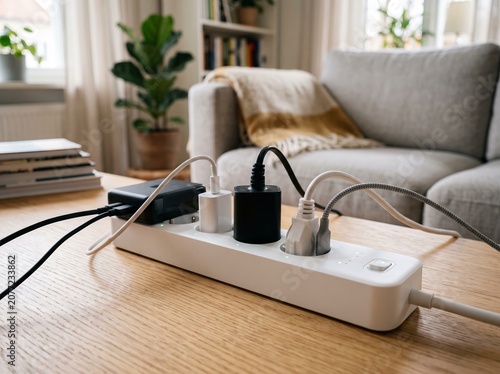 Extension Power Strip with Plugs in Cozy Living Room Space