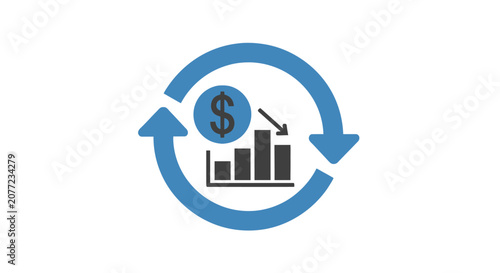 Financial cycle icon with dollar and falling chart.