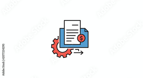 Financial document icon with gear and dollar symbol