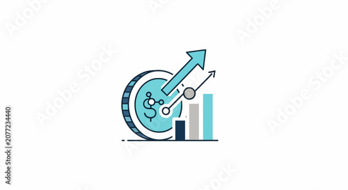 Financial growth icon with coin gear and rising arrow.
