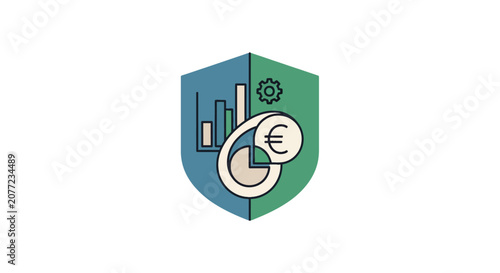 Financial protection shield icon with euro and charts.