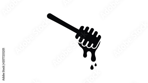 Schilderij op canvas Honey dipper with dripping honey black silhouette on white background sweet nect