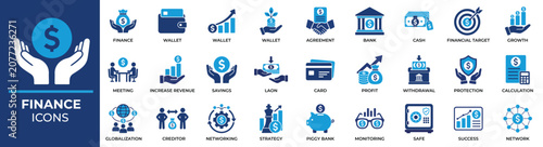 Konstfotografi Finance Icons Set Featuring Wallet, Banking, Investment, Savings, Cash, Credit C