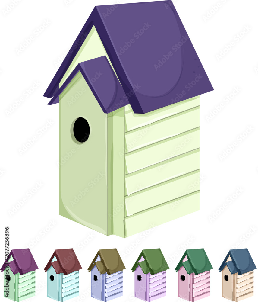 Fototapeta premium spring bird house cartoon. spring bird house sign colorful illustration