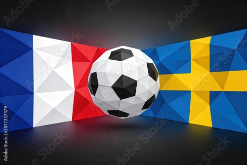 France Sweden Soccer Ball Flags Low Poly Black Dark World Cup