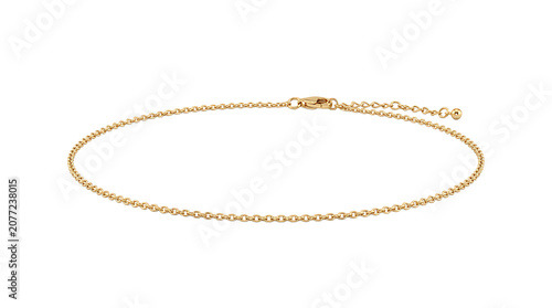A simple and thin gold chain necklace or bracelet with a secure clasp isolated on a white background, for jewelry and, accessory retail