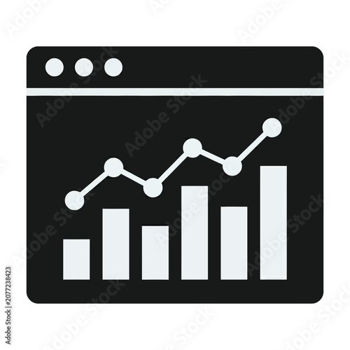 Business data analysis graph on computer screen with increasing trend line