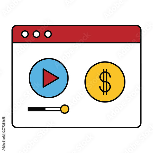 Play button and dollar sign icons on browser window