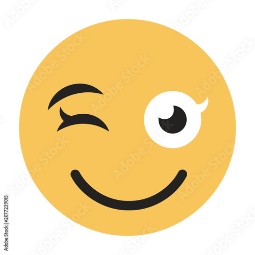 Yellow Winking Emoji Face Icon with a Playful Expression Isolated on White Back