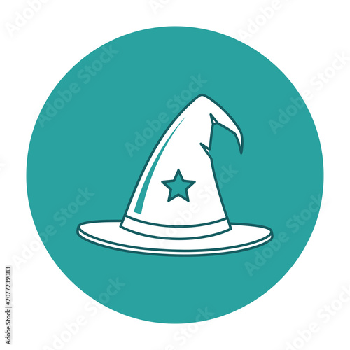 White wizard hat with star on teal background magic symbol