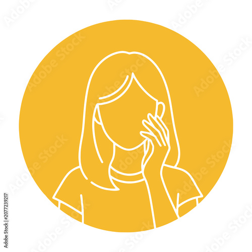 Woman talking on phone in yellow circle illustration