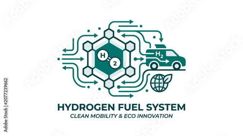 Hydrogen fuel cell system icon for clean vehicle mobility.