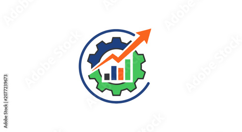 Industrial business growth gear and chart icon.