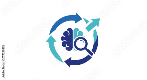 Intelligence research flow icon with brain symbol.