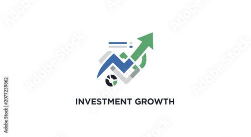 Investment growth logo with rising green arrow symbol