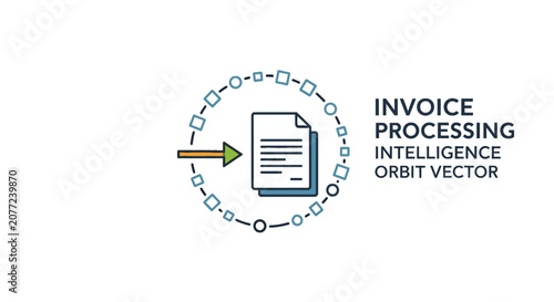 Invoice processing intelligence document orbit icon.