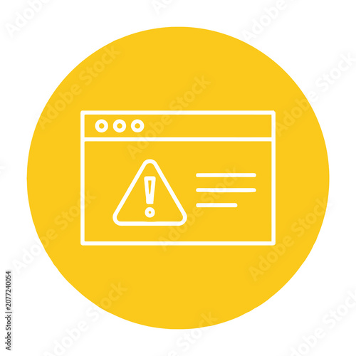 Warning sign on computer screen in yellow circle