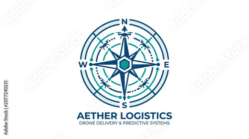 Schilderij op canvas Modern logistics compass rose emblem with digital navigation icons