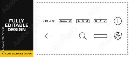 flat vector illustration line art icon bundle set design depicting interface controls search bar menu list toggle options and selection graphics for system software