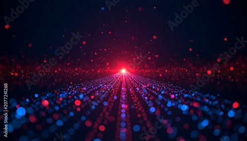 Dots and lines penetrate upward through particle trajectory network technology and speed sense background stock illustration