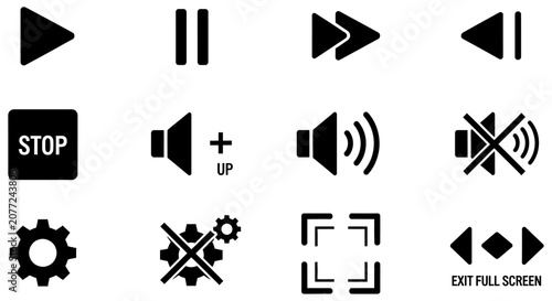 Photos Media Player Control Icons Flat Black Symbols On White Background