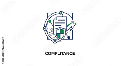 Foto Regulatory compliance icon with shield and document symbols
