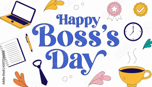 Happy Boss's Day, boss appreciation, workplace celebration, office greeting, vector icons