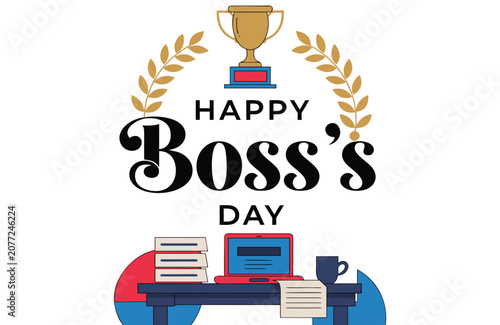Happy Boss's Day, office celebration, workplace greeting, boss appreciation, vector illustration