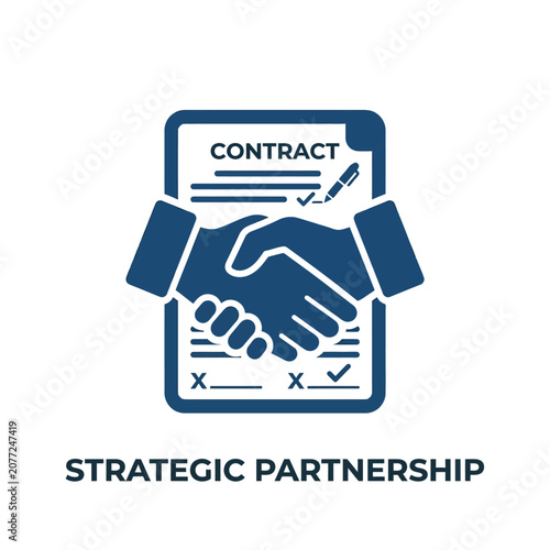 Strategic partnership solid icon representing business agreement contract and handshake