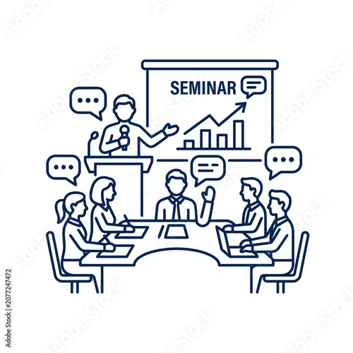 Video conference line icon representing remote corporate business meeting communication