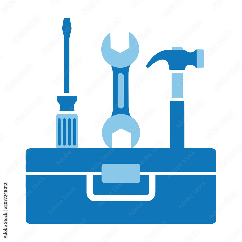 Obraz premium Blue toolbox with screwdriver wrench hammer tools