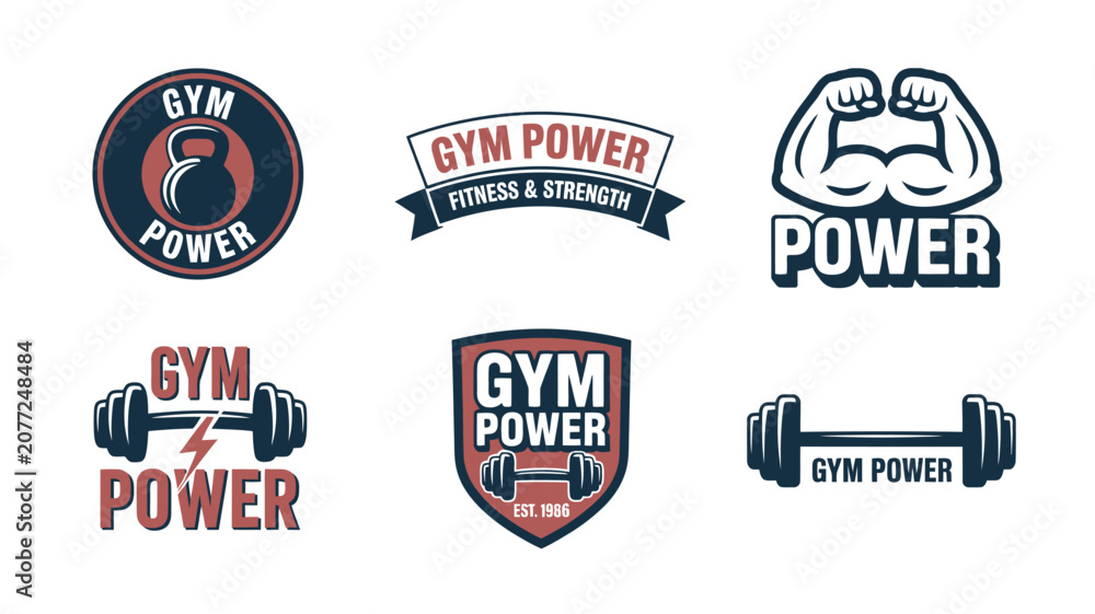 Fototapeta premium Gym fitness power badge and emblem collection isolated on white background