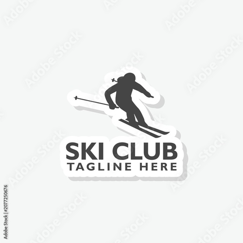 Ski club logo sticker isolated on gray background
