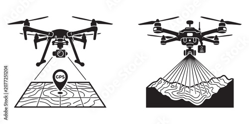 Unmanned aerial vehicles performing geographic mapping and terrain scanning with modern gps positioning location technology