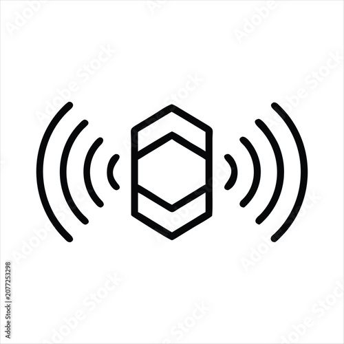 Slika na platnu Black line art icon of a hexagon with sound waves emanating from it