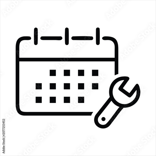 Fotografie Black line icon of a calendar with a wrench