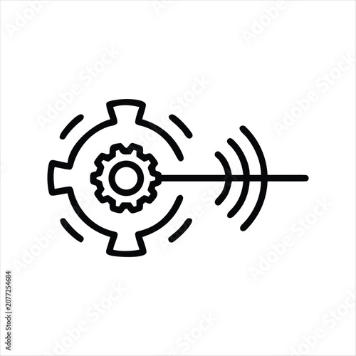 Slika na platnu Black line icon of a gear with sound waves emanating from it