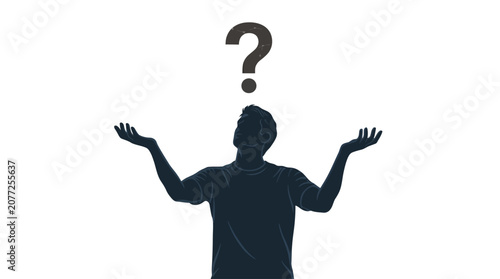Obraz na plátně Person with raised hands and question mark above head in confusion