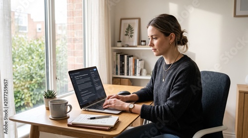 Freelance content writer using artificial intelligence to create blog content in home office