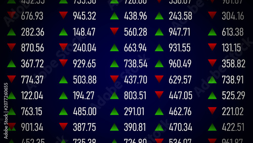 фотографія Digital screen stock market ticker showing prices red green arrows up down in pe