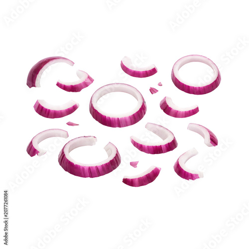 Broken Red Onion Rings and Slices Isolated on Transparent Background PNG
