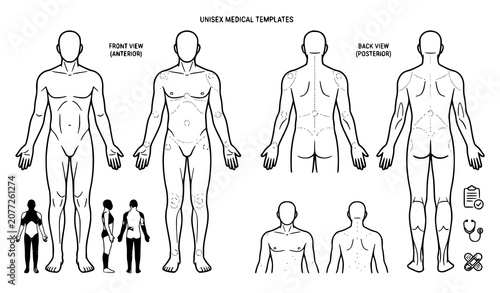 Fotografía Blank Human Body Outline Vector Set with Medical Diagram and Geometric Anatomy M
