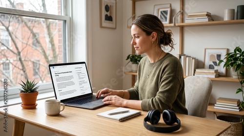 Freelance content writer using artificial intelligence to create blog content in home office