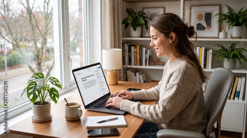 Freelance content writer using artificial intelligence to create blog content in home office