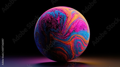 Vibrant Swirling Sphere with Psychedelic Colors on Black Background.