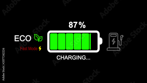 Car dashboard panel in electric vehicle EV information charging battery bar