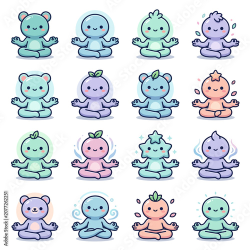 Cute cartoon bear meditating peacefully various.