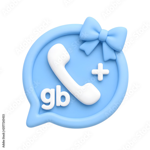 Blue chat icon with phone and bow on black background for messaging apps and