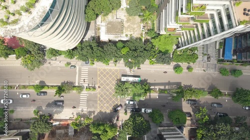 Road Intersection Aerial View with Trees and Buildings Along Multi-Lane Streets for Urban Planning Concept